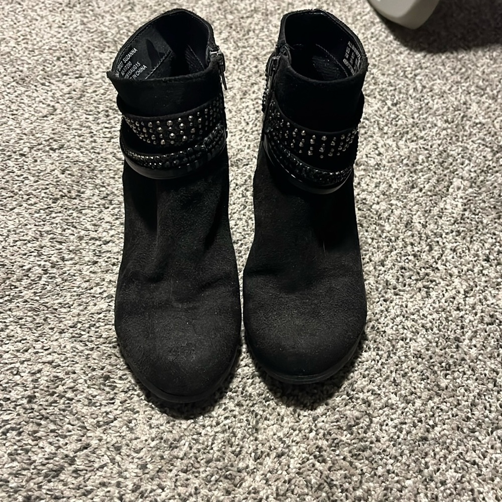 Black heels with rhinestone detail. Size 7